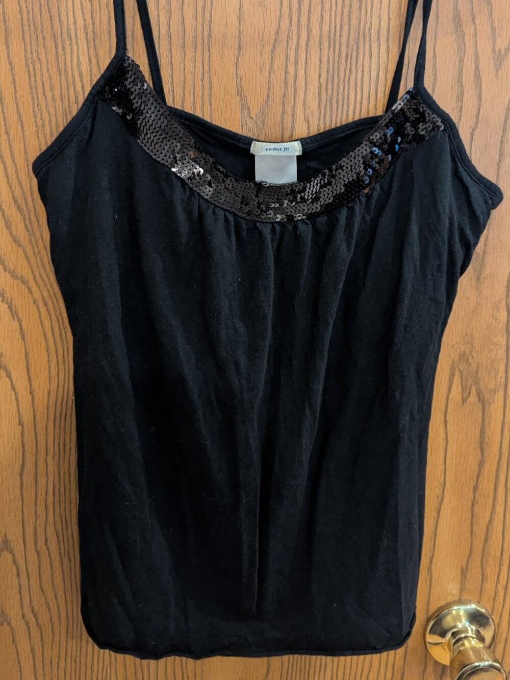 Old Navy "Perfect Fit" Sequin Black Cami Tank Top w/ Built in Bra Support-M